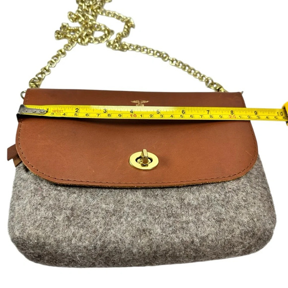 SWORD & PLOUGH Grey Wool Crossbody Bag - Brown Leather Gold Chain - Picture 7 of 9